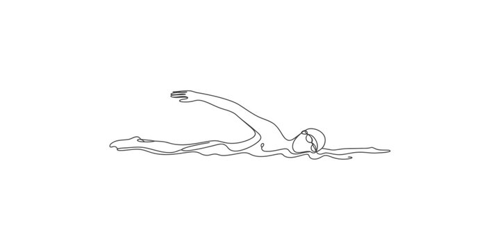 Continuous line drawing of a swimmer in a swimming pool one water athlete sports fitness