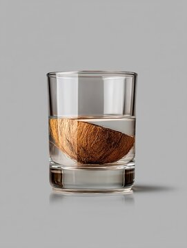 Coconut Spirit in a Transparent Glass at 45-degree Angle on Gray Background