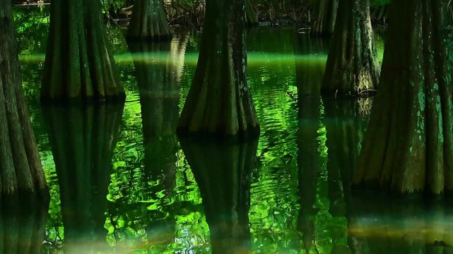 水面に映るラクウショウの反射と静寂な水辺の森
「光と影、木々と水。完璧な調和が織りなす、神秘的な森林美。」
福岡県篠栗町「篠栗九大の森（水辺の森）」
The reflection of bald cypress trees on the water's surface and the tranquil waterside forest.
