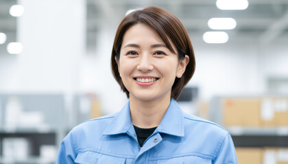 Obraz premium 物流倉庫で働く女性スタッフ：商品在庫管理