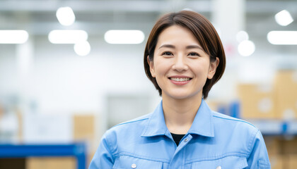 Fototapeta premium 物流倉庫で働く女性スタッフ：商品在庫管理
