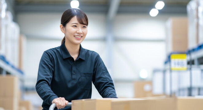 物流倉庫で働く女性スタッフ：商品在庫管理