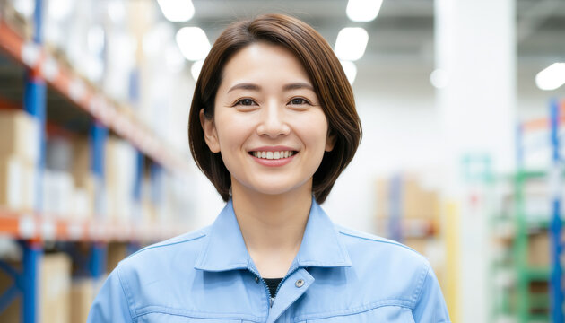 物流倉庫で働く女性スタッフ：商品在庫管理