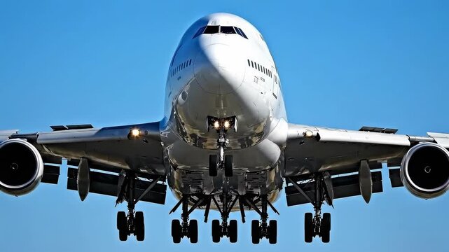 Boeing 747 Jumbo Jet Approaching for Landing on a Clear Day