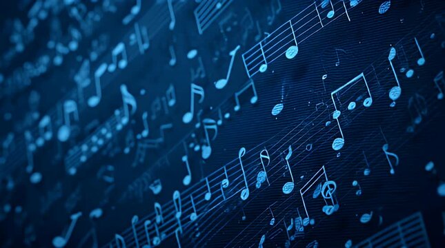 Melodic Symphony of Glowing Digital Notes and Staves Creating an Immersive Soundscape
