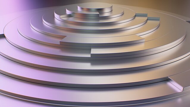 Abstract Purple Shiny Metallic Reflective Circular Segment Ring Tower - Abstract Background Texture