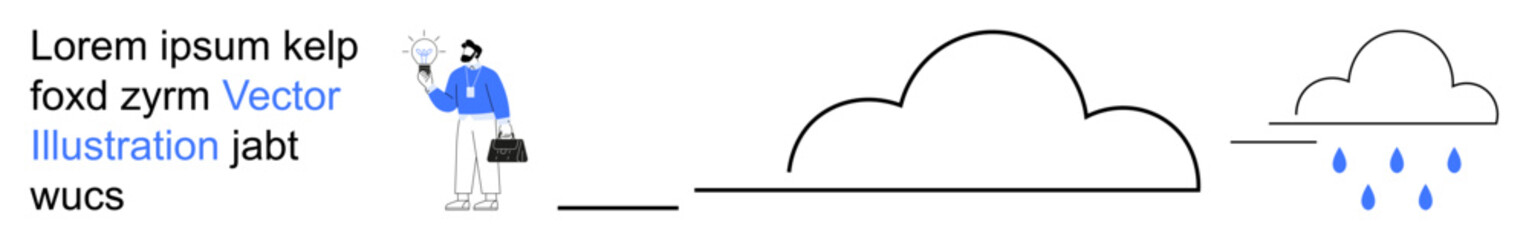 Weather, climate change, precipitation, meteorology, environmental studies, minimalism. A man stands near minimal clouds and rain. Weather and climate change in modern visuals © robu_s