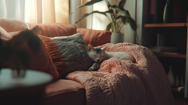 Cozy cat naps on a couch