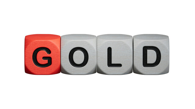 Dice and a Krugerrand coin form the word "GOLD".Supports PNG files with transparent backgrounds.