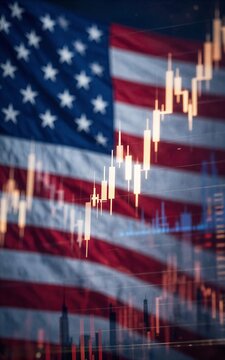 American flag with glowing stock charts symbolizing economic strength