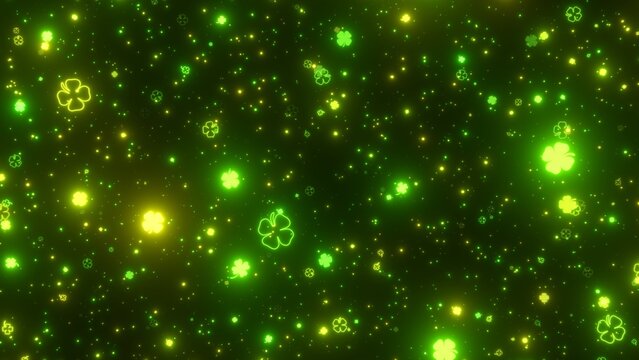 Fly Through Green Lucky Saint Patricks Day Four Leaf Clovers Sparkle - Abstract Background Texture