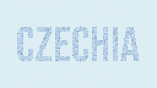 Czechia dotted map animation. Digital style shape of the country. Czechia shape and title dots appear with bulb flickering effect. Intro, outro, logo, title video.