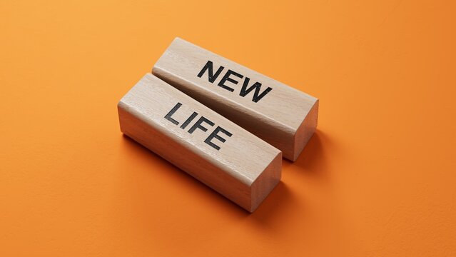 New life symbol. wooden blocks with words New life.Business and New life concept. wooden blocks. Copy space.3D rendering