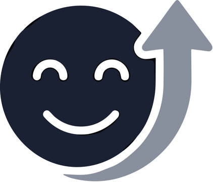 Minimalist Style Circular Smiley Face with Upward Arrow Icon Design