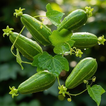 Pointed Gourd Vine - Fresh Green Vegetables and Tendrils.