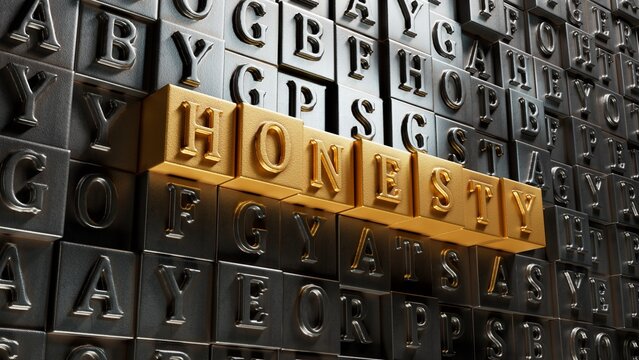 HONESTY word made with wooden building blocks.3D rendering.