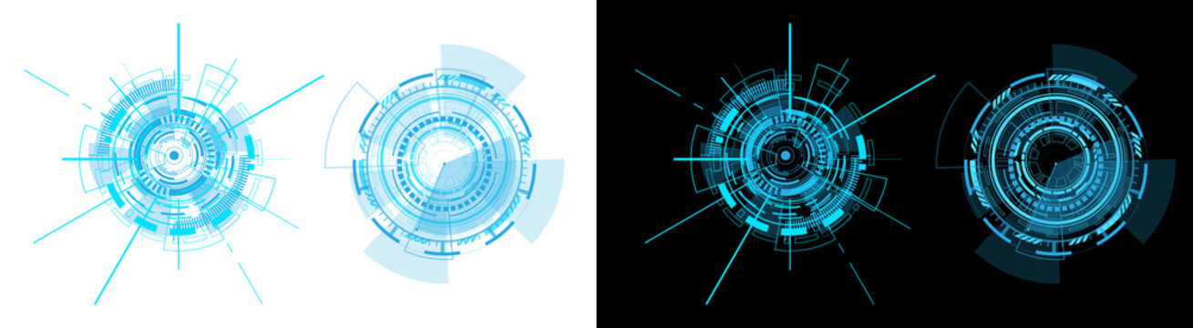 PNG image of Futuristic holographic user interface display elements featuring cyan digital targeting reticles on transparent background