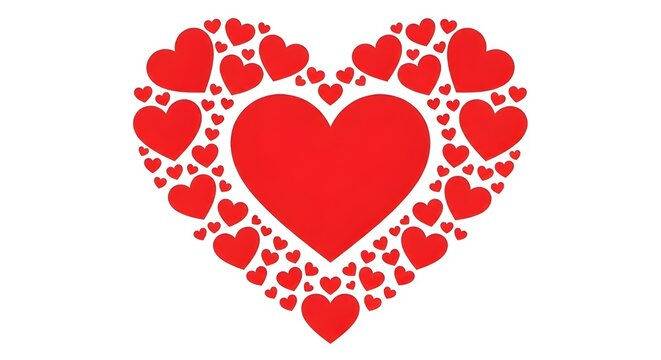 bold red heart shape made of smaller hearts for love and affection symbol