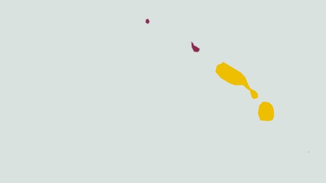 Saint Kitts and Nevis map. Animated zoom into the country on the Globe in Pale Mint Dark Pink color palette. Country logo animation with round text and airplanes. Map with meridians, parallels.