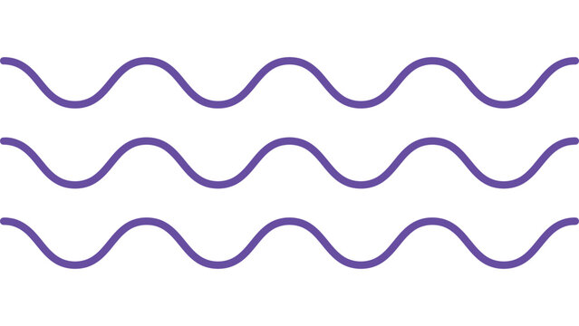 Three parallel purple wavy lines vector graphic on a clean white background, simple wave pattern