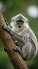 Obraz premium Portrait of a Silvery Lutung Monkey Perched on a Tree Branch.