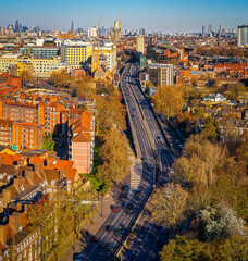 Hammersmith and A40 Corridor with West London Skyline in Warm Urban Light