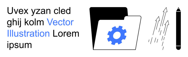 File organization, creativity tools, productivity systems, workflow optimization, digital storage, data processes. Gear in folder, arrows and pen. File organization and creativity tools concept © robu_s
