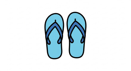 Fototapeta premium A pair of light blue flip flops with dark blue straps on a white background perfect for summer vacation or beach activities