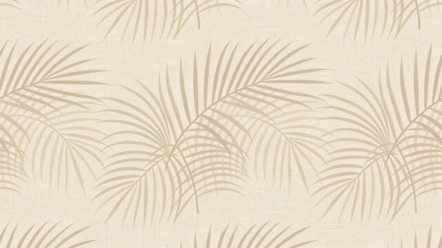 Seamless beige tropical palm leaves pattern background with natural linen texture for decor