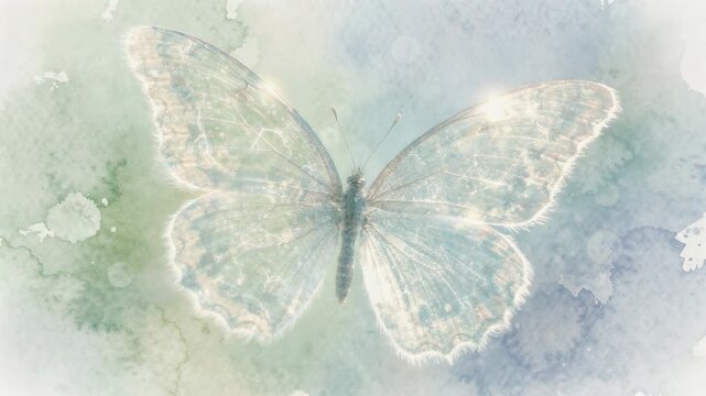 Ethereal glowing butterfly with delicate wings on soft watercolor background for nature and fantasy themes