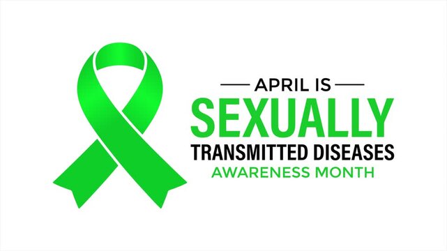 Sexually Transmitted Infections STI Awareness 4k video animated  background template. Healthcare animation  with green ribbon symbol and clean composition.