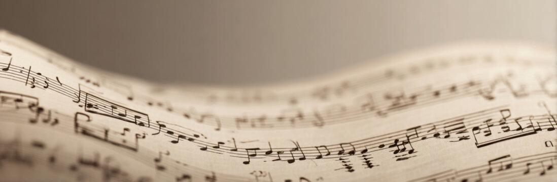 Beautiful music sheet background with flowing notes and intricate details, evoking sense of harmony and creativity. Perfect for music related projects or artistic expressions