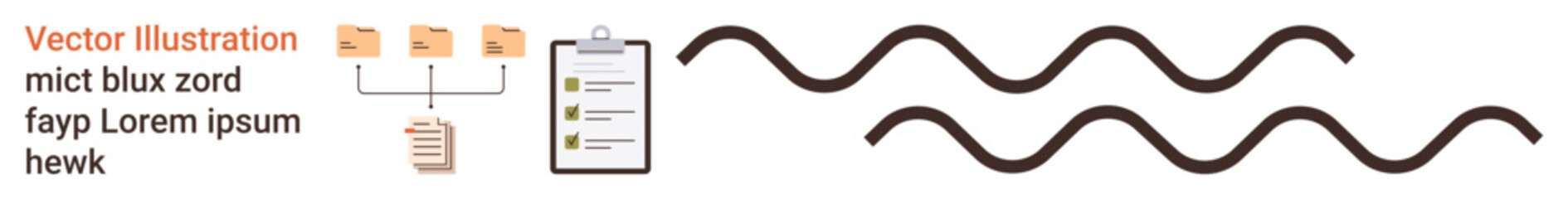 Data management, information organization, communication, workflow design, network systems, process tracking. Connected folders, clipboard abstract waves. Data management and information © robu_s