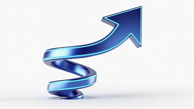 Blue spiral arrow pointing upward symbolizing growth success and progress on white background