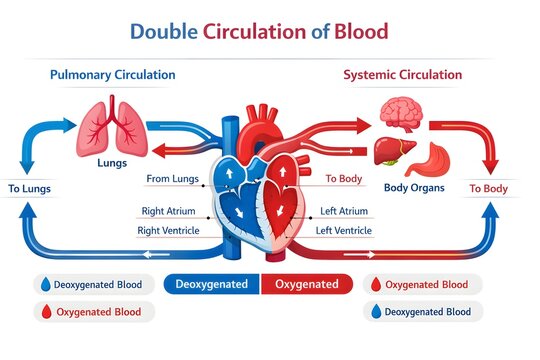 Double Circulation of Blood Infographic &ndash; Pulmonary and Systemic Circuits Diagram Vector