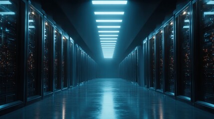Fototapeta premium massive AI powered data processing room on blurred background