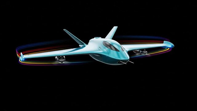 Futuristic electric hypersonic aircraft concept with rainbow aerodynamic light trails