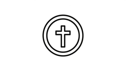 Obraz premium Simple black cross symbol within two concentric circles on white background for faith religion or spirituality concepts
