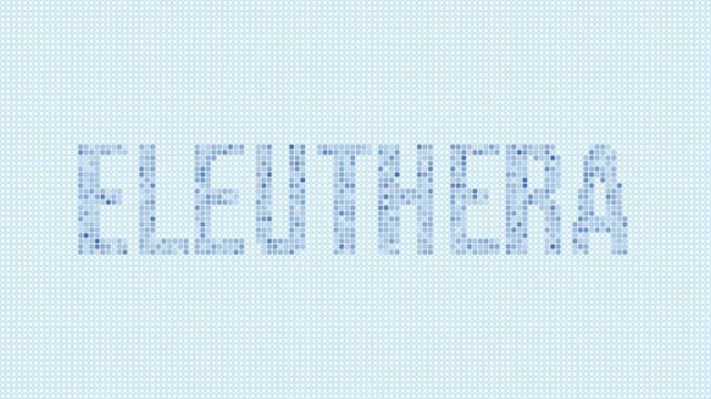 Eleuthera dotted map animation. Digital style shape of the island. Eleuthera shape and title blue dots appear with flickering effect. Bahamas. Creative Intro, outro, title, logo video.