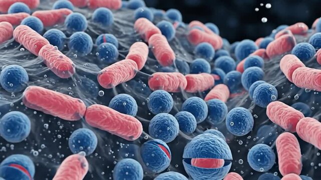 Microscopic Image of Bacteria and Virus Structures in Detailed Science Illustration for Educational Purposes