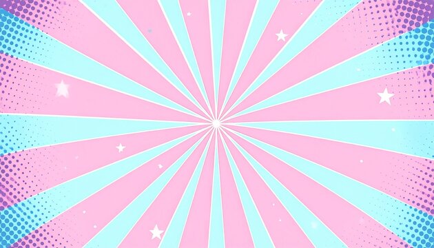 Vibrant pink and blue radial pattern with stars and dots