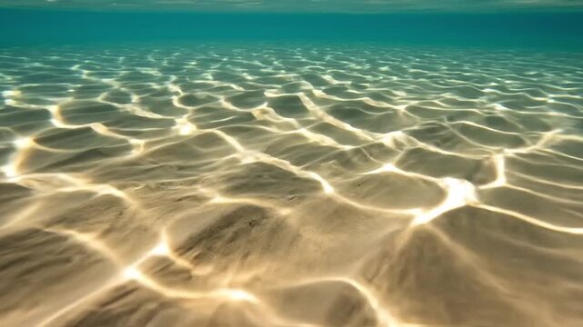 Underwater Sand Ripples with Sunlight Caustics, Tropical Seabed Background