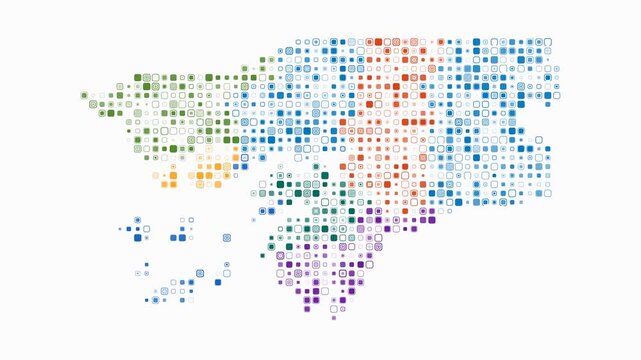 Guinea-Bissau map animation. Shape of the country with pulsating colored dots. Small size rounded square blocks. Digital style Guinea-Bissau map on white background. Beautiful video.
