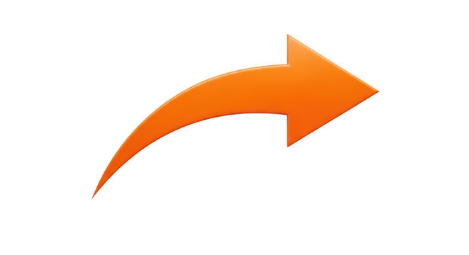 A vibrant orange arrow pointing to the right on a white background isolated on transparent background