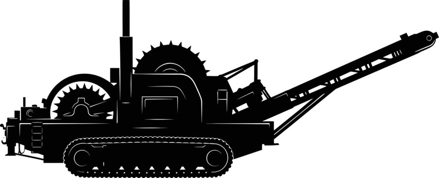 Heavy duty trenching machine silhouette for construction