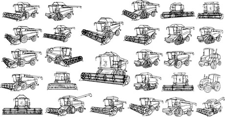 Obraz premium Farm Machines Pattern: Tractors Combines Vector Illustration