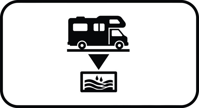 RV dump station graphic design indicating waste water disposal for recreational vehicles camping.