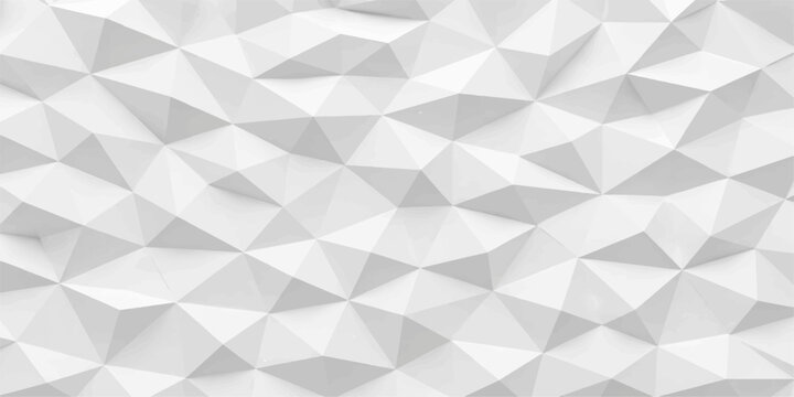 Seamless abstract geometric vector background featuring a white 3d triangle pattern and gray mosaic texture for a modern light wallpaper design element