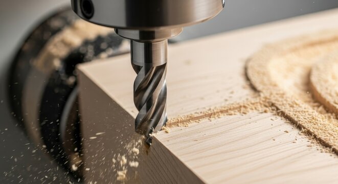 Precision Woodworking - Close-Up of CNC Milling in Action.
