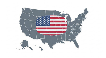 Fototapeta premium Usa map with american flag overlay symbolizing patriotism and national pride on a gray continental background